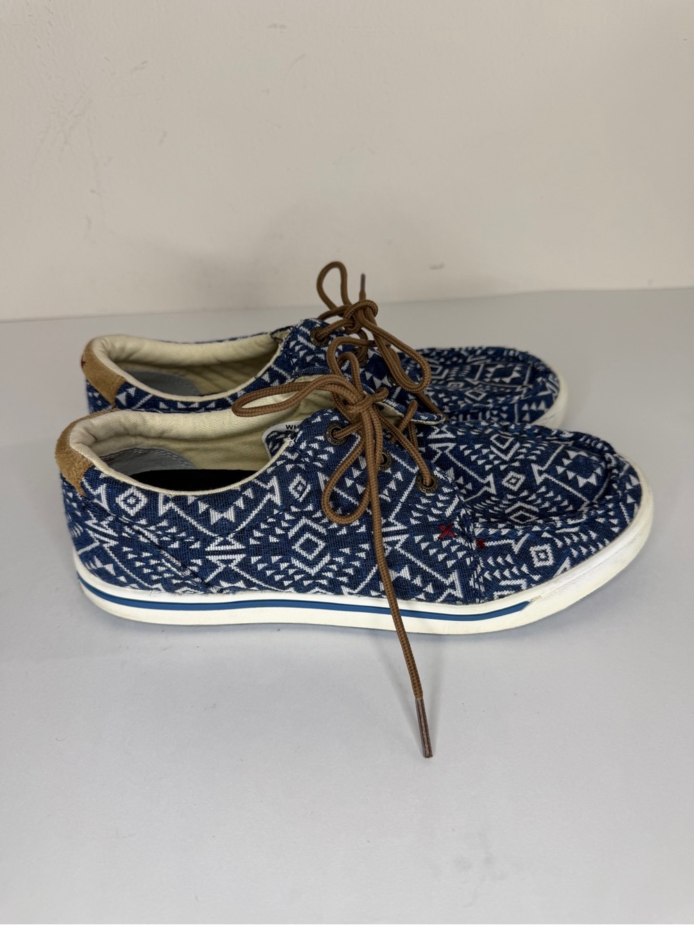 Twisted X Hooey Loper Shoes Women’s Size 6.5M Moc Toe Blue White Comfort